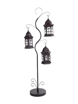 51" Brown Lattice Metal Lantern Tree Floor Candle Holder