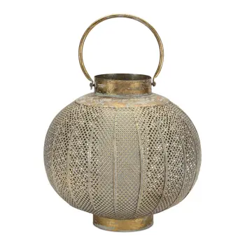 12" Bronze And Green Distressed Lattice Metal Tabletop Lantern Candle Holder