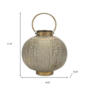 12" Bronze And Green Distressed Lattice Metal Tabletop Lantern Candle Holder