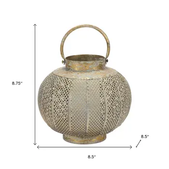 9" Bronze And Green Distressed Lattice Metal Tabletop Lantern Candle Holder