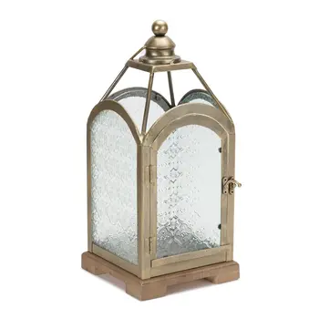 16" Pewter Textured Glass And Metal Centerpiece Lantern Candle Holder