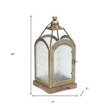16" Pewter Textured Glass And Metal Centerpiece Lantern Candle Holder