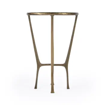 23" White and Gold Distressed Marble and Aluminum Round End Table