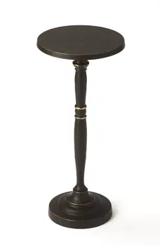 22" Black Distressed Aluminum Round Pedestal End Table