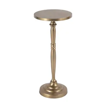 22" Gold Distressed Aluminum Round Pedestal End Table