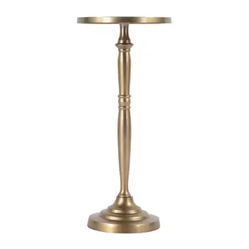 22" Gold Distressed Aluminum Round Pedestal End Table
