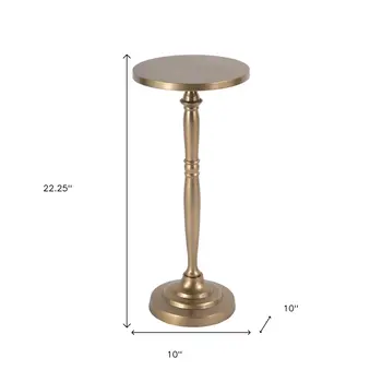 22" Gold Distressed Aluminum Round Pedestal End Table
