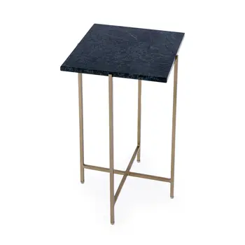 21" Green and Gold Marble and Iron Square End Table