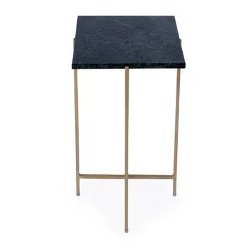 21" Green and Gold Marble and Iron Square End Table
