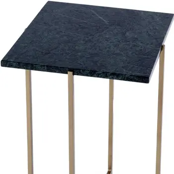 21" Green and Gold Marble and Iron Square End Table
