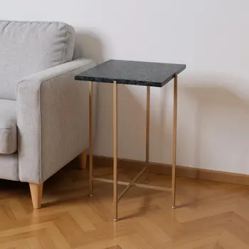 21" Green and Gold Marble and Iron Square End Table