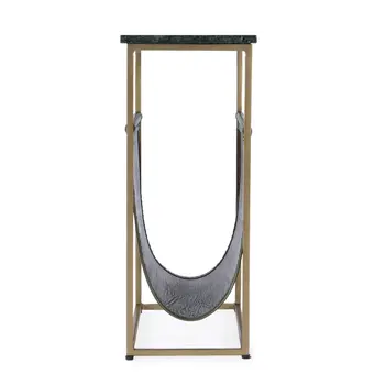 22" Green and Gold Marble and Iron Frame End Table With Magazine Holder