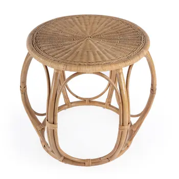 24" Natural Rattan Round Drum End Table