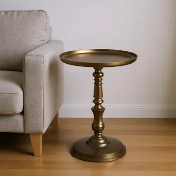 24" Bronze Metal Round Pedestal End Table