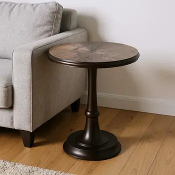 22" Bronze Metal Round Pedestal End Table