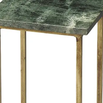 21" Green and Gold Marble Square End Table
