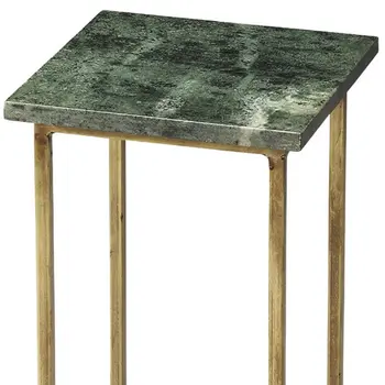 21" Green and Gold Marble Square End Table