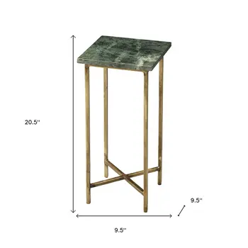 21" Green and Gold Marble Square End Table