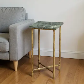 21" Green and Gold Marble Square End Table