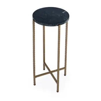 21" Green and Gold Marble and Iron Round End Table