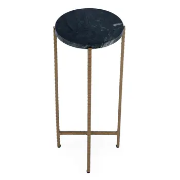 21" Green and Gold Marble and Iron Round End Table