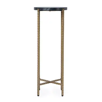 21" Green and Gold Marble and Iron Round End Table