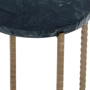 21" Green and Gold Marble and Iron Round End Table