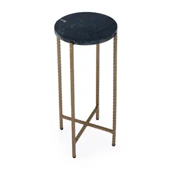 21" Green and Gold Marble and Iron Round End Table