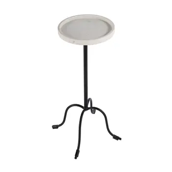 25" White and Black Marble and Iron Round Pedestal End Table