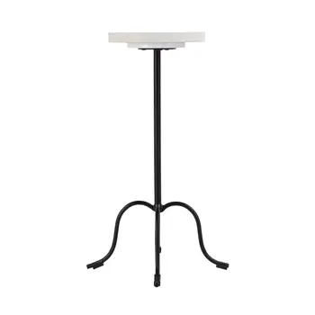 25" White and Black Marble and Iron Round Pedestal End Table