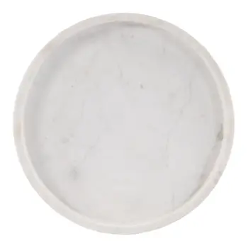 25" White and Black Marble and Iron Round Pedestal End Table