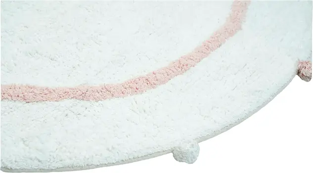 32" White And Light Pink Cotton Round Striped Bath Rug