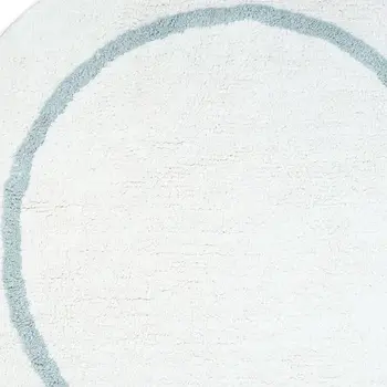 32" White And Baby Blue Cotton Round Striped Bath Rug