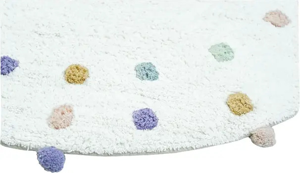 32" White Green And Purple Cotton Round Polka Dots Bath Rug