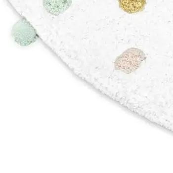 32" White Green And Purple Cotton Round Polka Dots Bath Rug