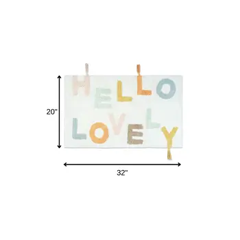 32" Blue White And Yellow Cotton Hello Lovely Youthful Bath Rug