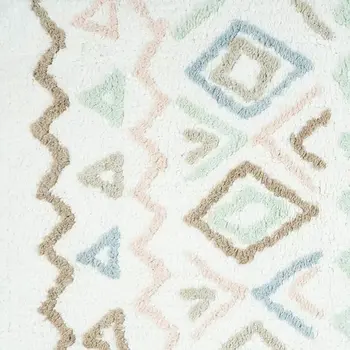 32" White Blue Green And Brown Cotton Geometric Bath Rug