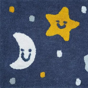 32" Blue Yellow And White Cotton Clouds and Stars Youthful Bath Rug