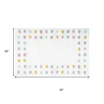 32" White Purple And Pink Cotton Polka Dots Bath Rug