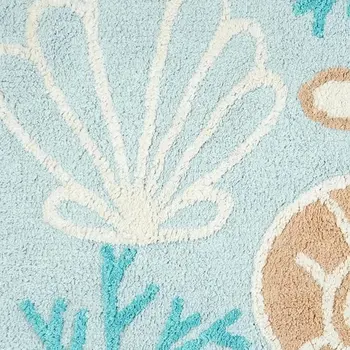 32" Aqua Blue Tan And White Cotton Seashells And Coral Bath Rug