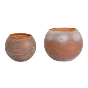 Set of Two Pink And Brown Distressed Abstract Glass Tabletop Votive Candle Holders