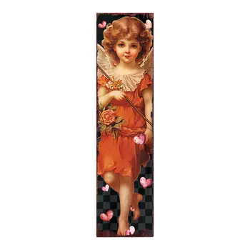 36" Black Gold And Pink Solid Wood Valentine's Day Cupid Porch Sign