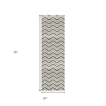 6' Red And Gray Geometric Runner Rug
