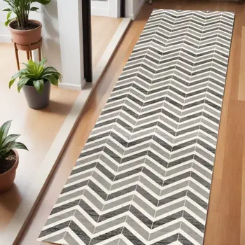 6' Red And Gray Geometric Runner Rug