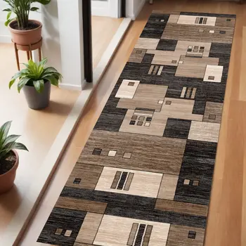 6' Brown And Beige Geometric Runner Rug