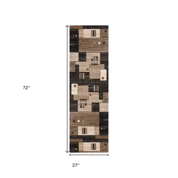 6' Brown And Beige Geometric Runner Rug