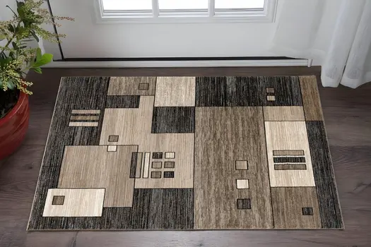 2' X 5' Brown And Beige Geometric Area Rug