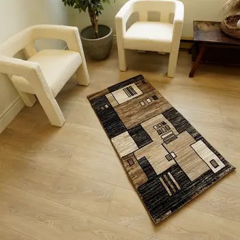 2' X 5' Brown And Beige Geometric Area Rug