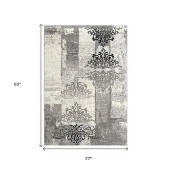 2' X 5' Gray And Black Abstract Area Rug
