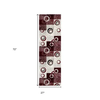 6' Red And Gray Geometric Runner Rug